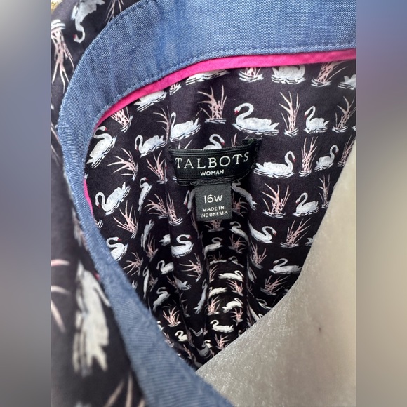 🦢 Talbots Button Down Collared Swan Long Sleeve Shirt sz 16 🦢 - Picture 6 of 8
